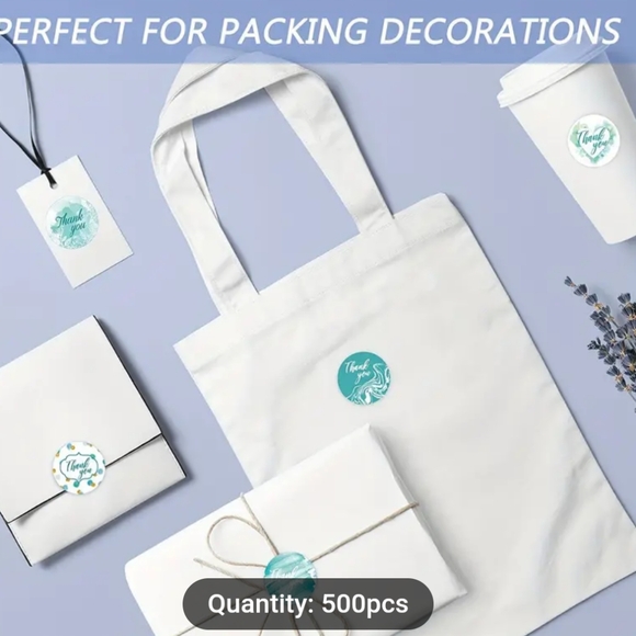 500pcs 1" Blue Fresh Pattern Round Thank You Stickers - Picture 5 of 5